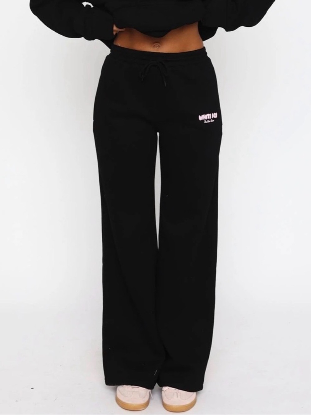 White Fox Black Wide Leg Sweatpants “Feel The Love”